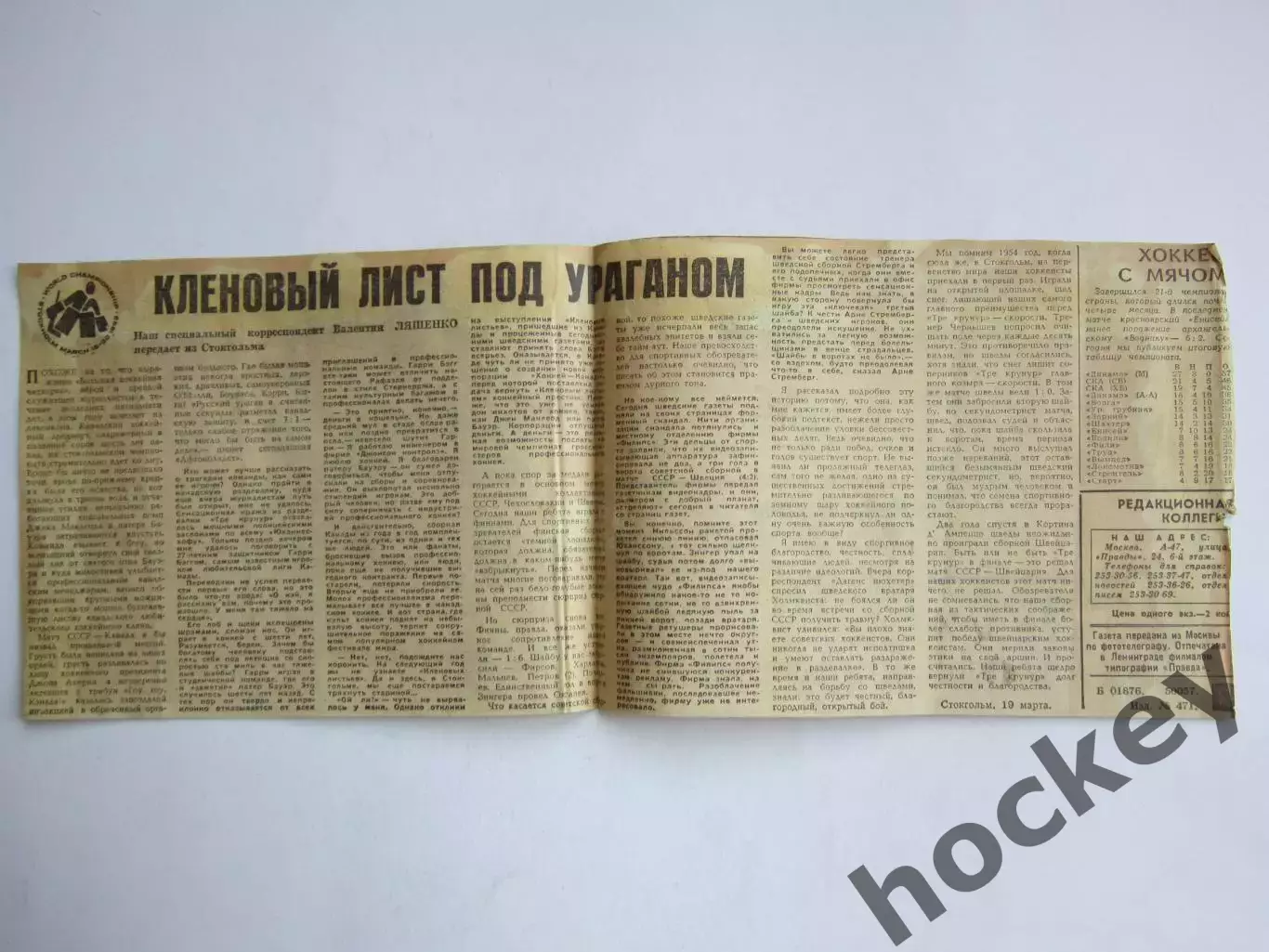 Вырезка. Хоккей. Кленовый лист под ураганом (Чемпионат мира, Стокгольм)