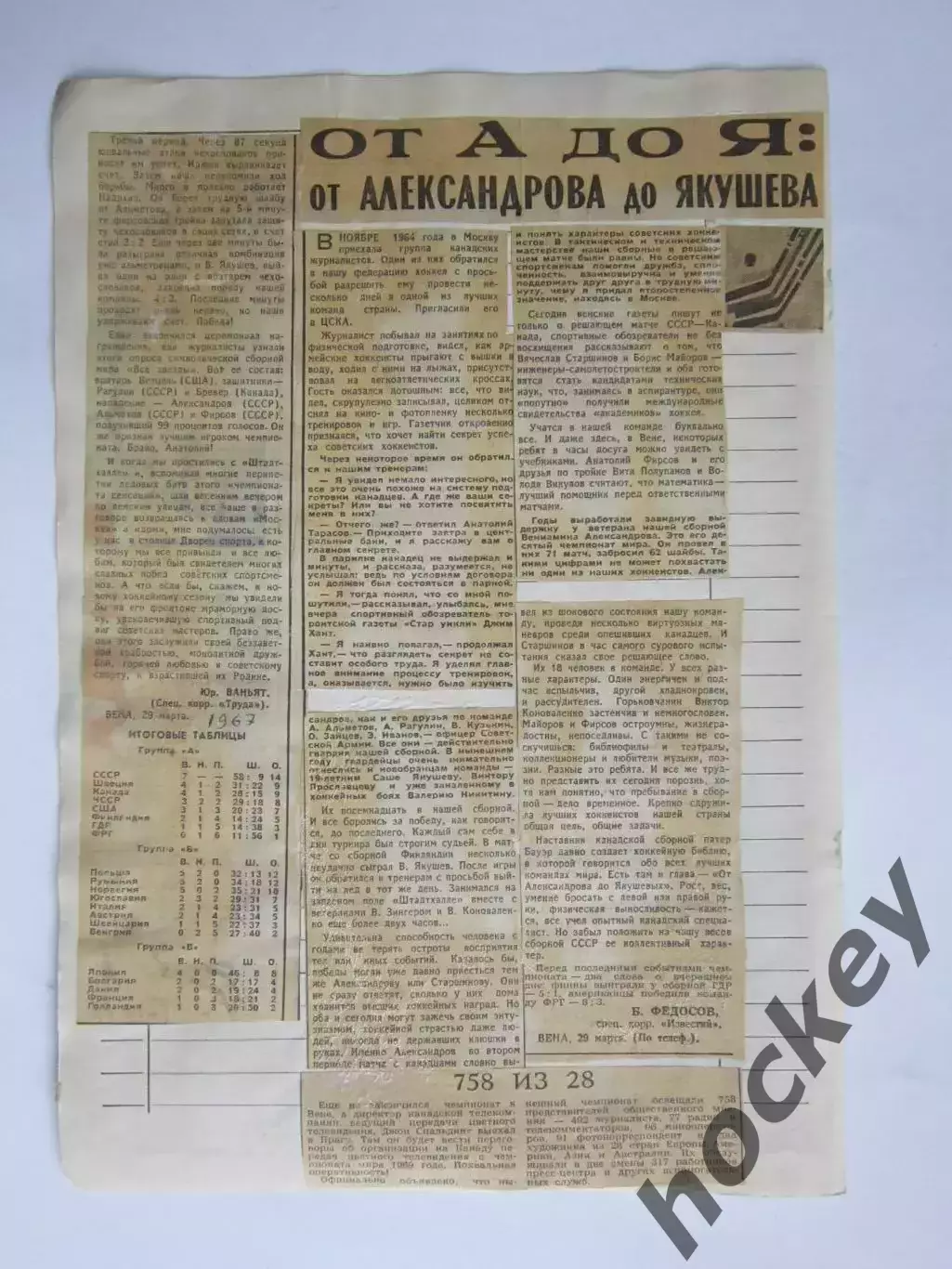 Вырезка. Хоккей. Гвардия советского спорта + от А до Я (Чемпионат мира, Вена) 1