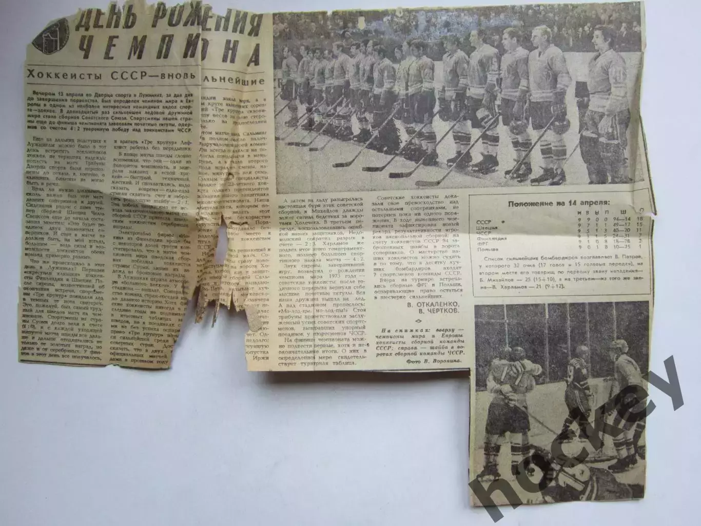 Вырезка+2 фото. Хоккей. Хоккеисты СССР вновь сильнейшие (Чемпионат мира)