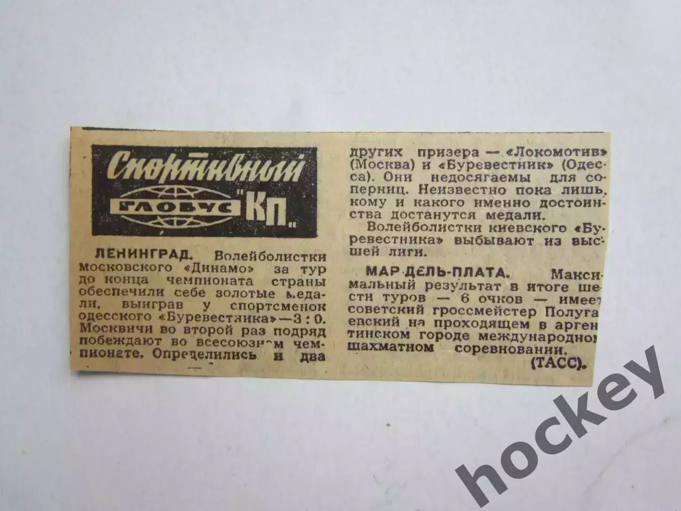Вырезка. Спортивный глобус КП. Новости волейбол (Динамо Москва), шахматы