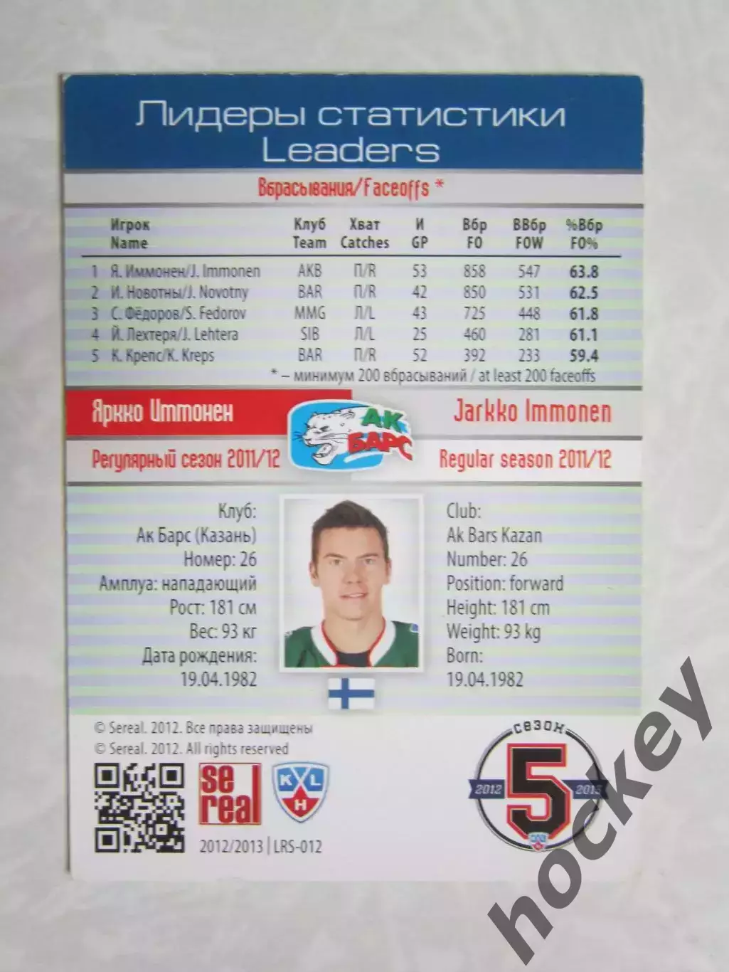Яркко Иммонен (Ак Барс). Сезон 2012/13 1