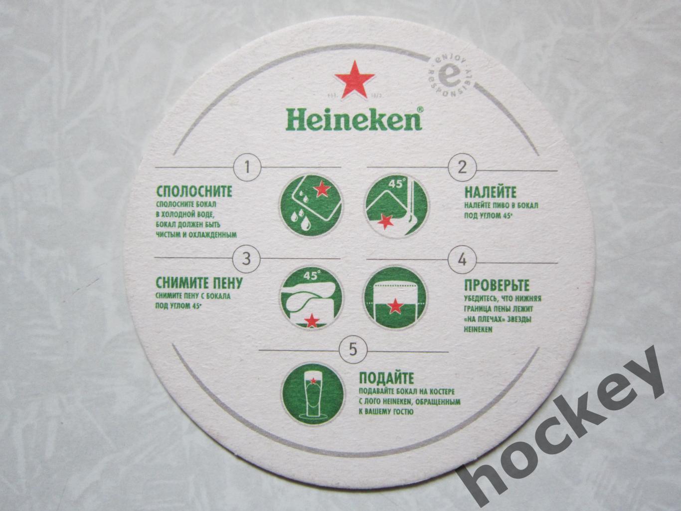 Бирдекель Heineken (подставка под пивной стакан/бокал). Двусторонний. 1