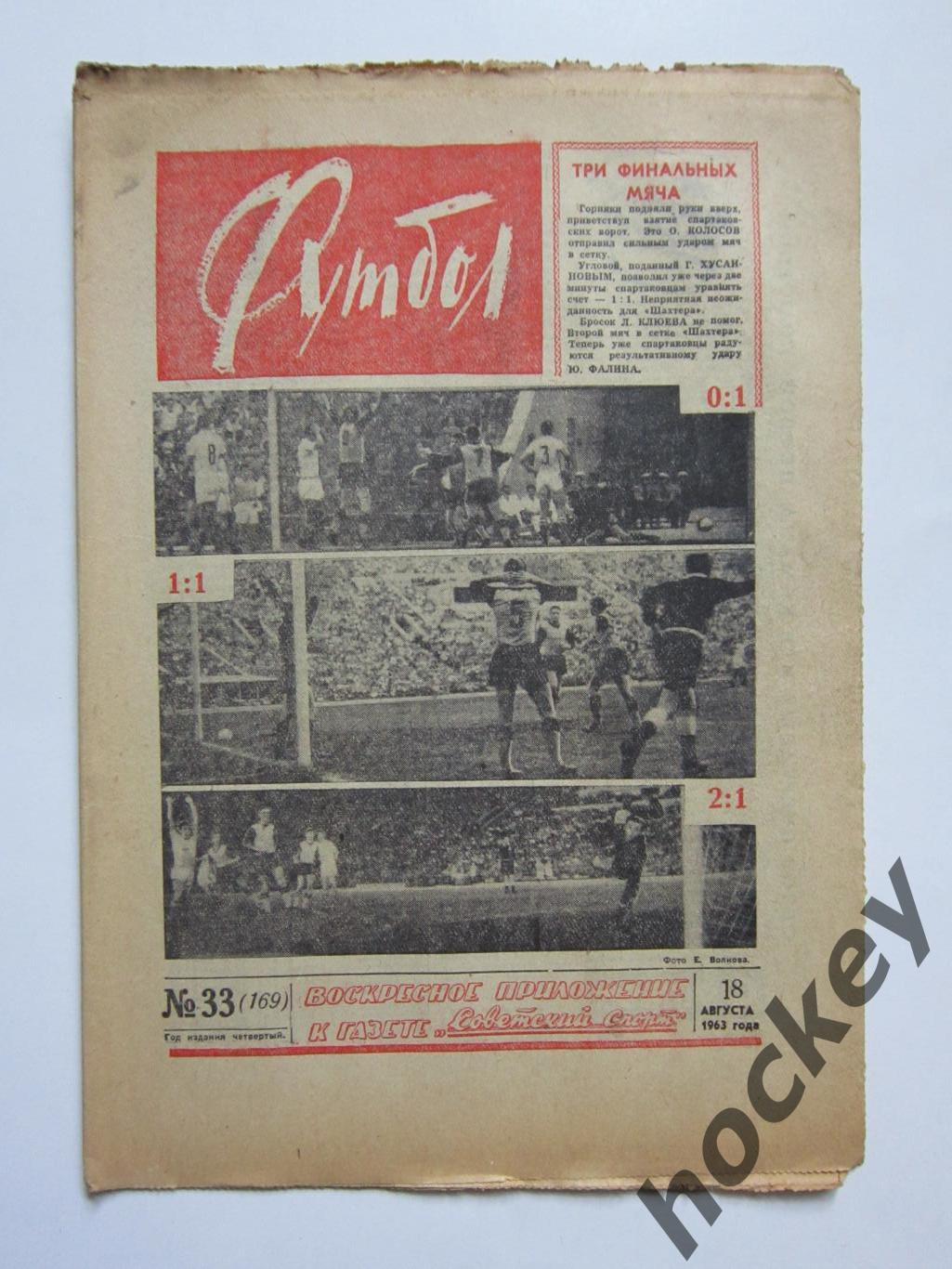 Газета Футбол № 33.1963 (18 августа). Спартак - обладатель Кубка страны-1963