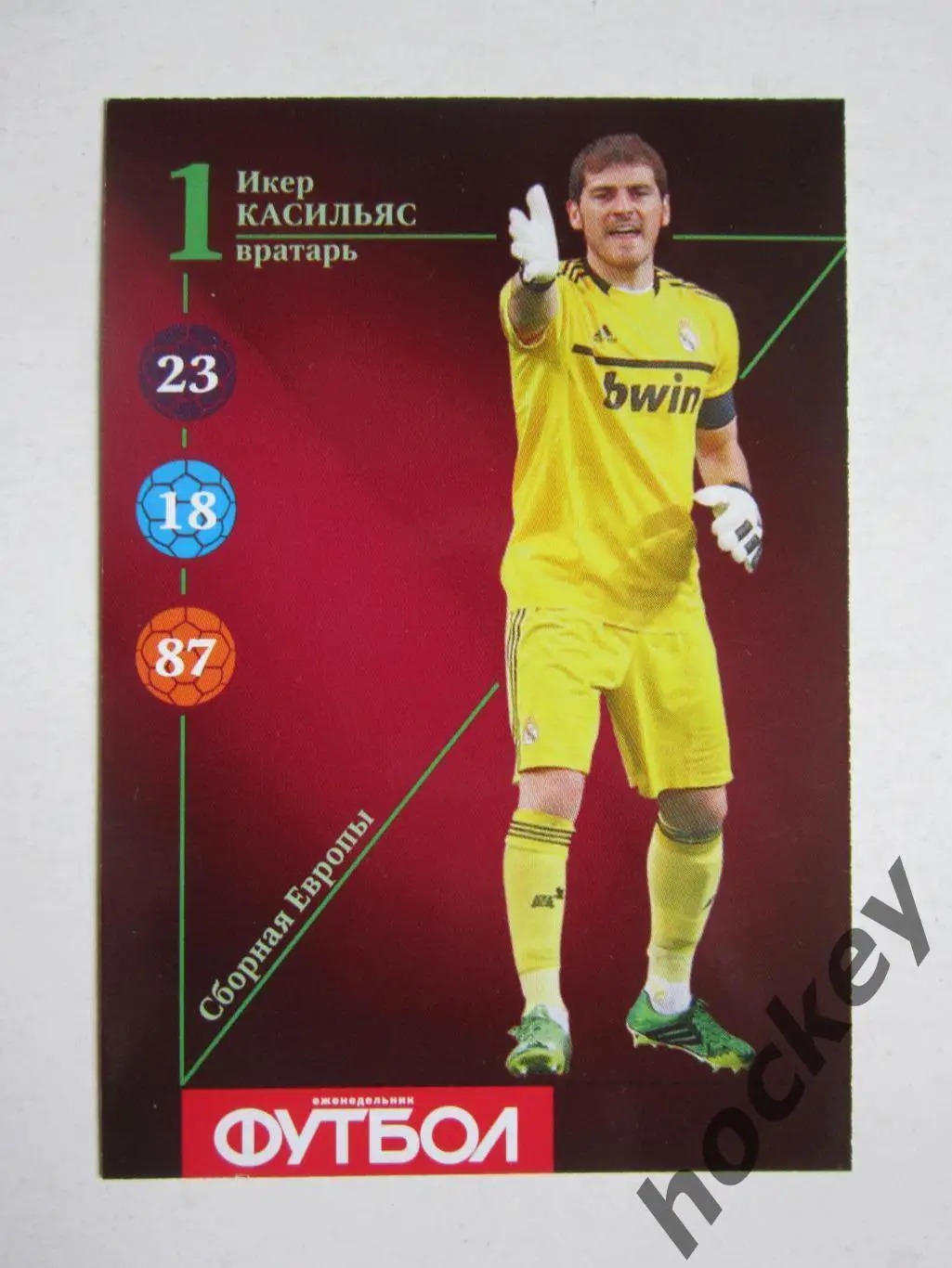 Икер Касильяс (сборная Европы). Карточка Еженедельник Футбол