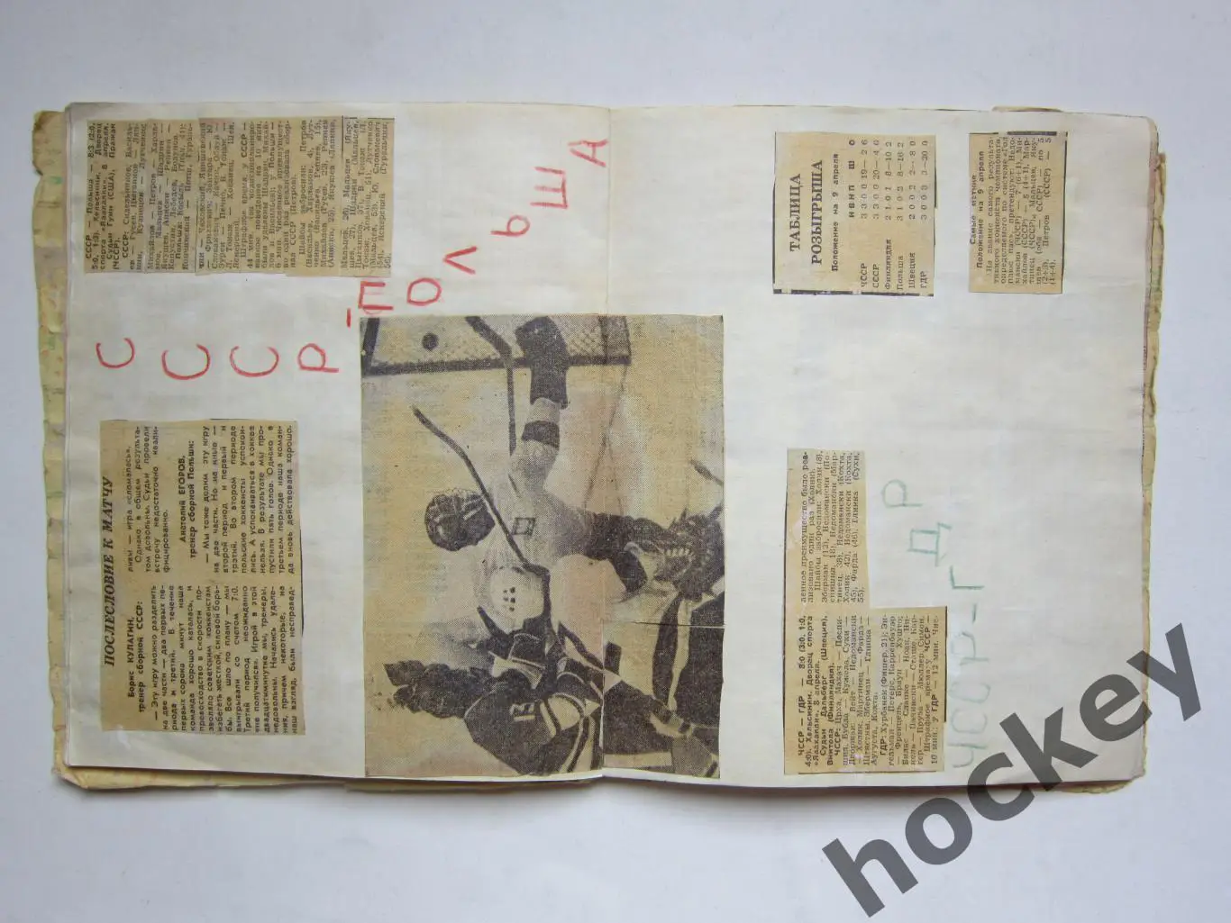 Чемпионат мира - 74 (хоккей). Тетрадь с вырезками из газет. Цифры, таблица. ч.1 7