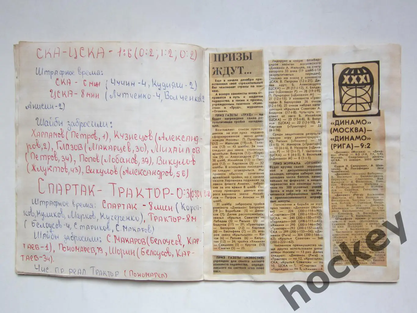 Чемпионат СССР-76/77 (хоккей). Тетрадь с вырезками из газет. Цифры, таблица. ч.3 5