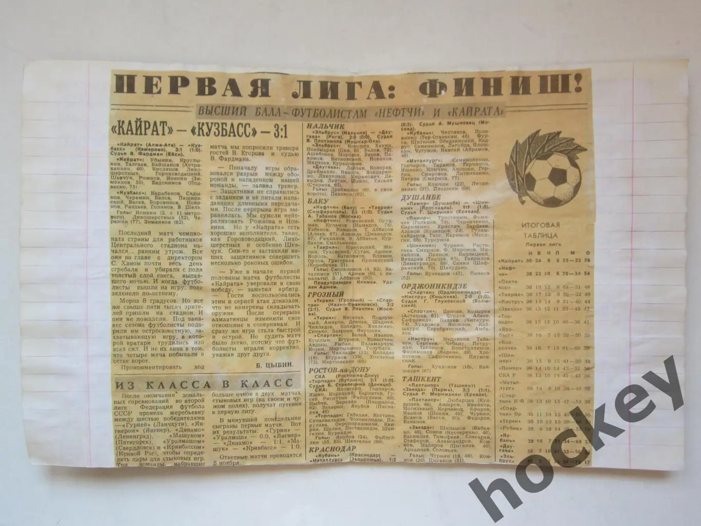 Чемпионат СССР-76 (футбол, 1 лига). Тетрадь с вырезками из газет. Цифры, таблица 3