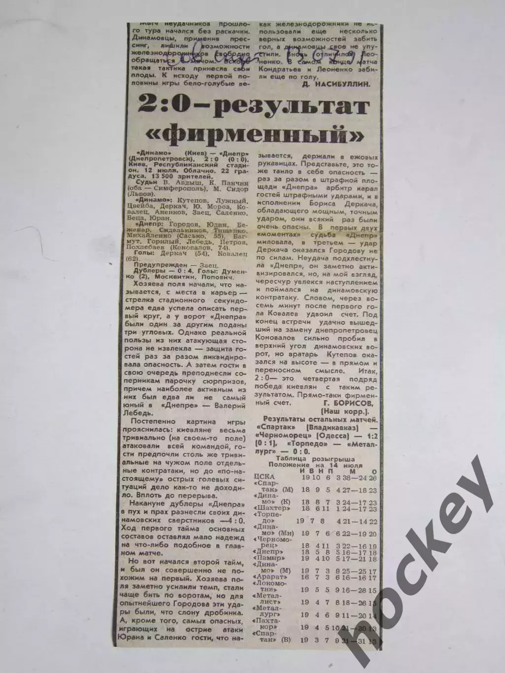 Динамо Киев - Днепр - 2:0. 12.07.1991. Отчет из газеты Советский спорт 13.07.91