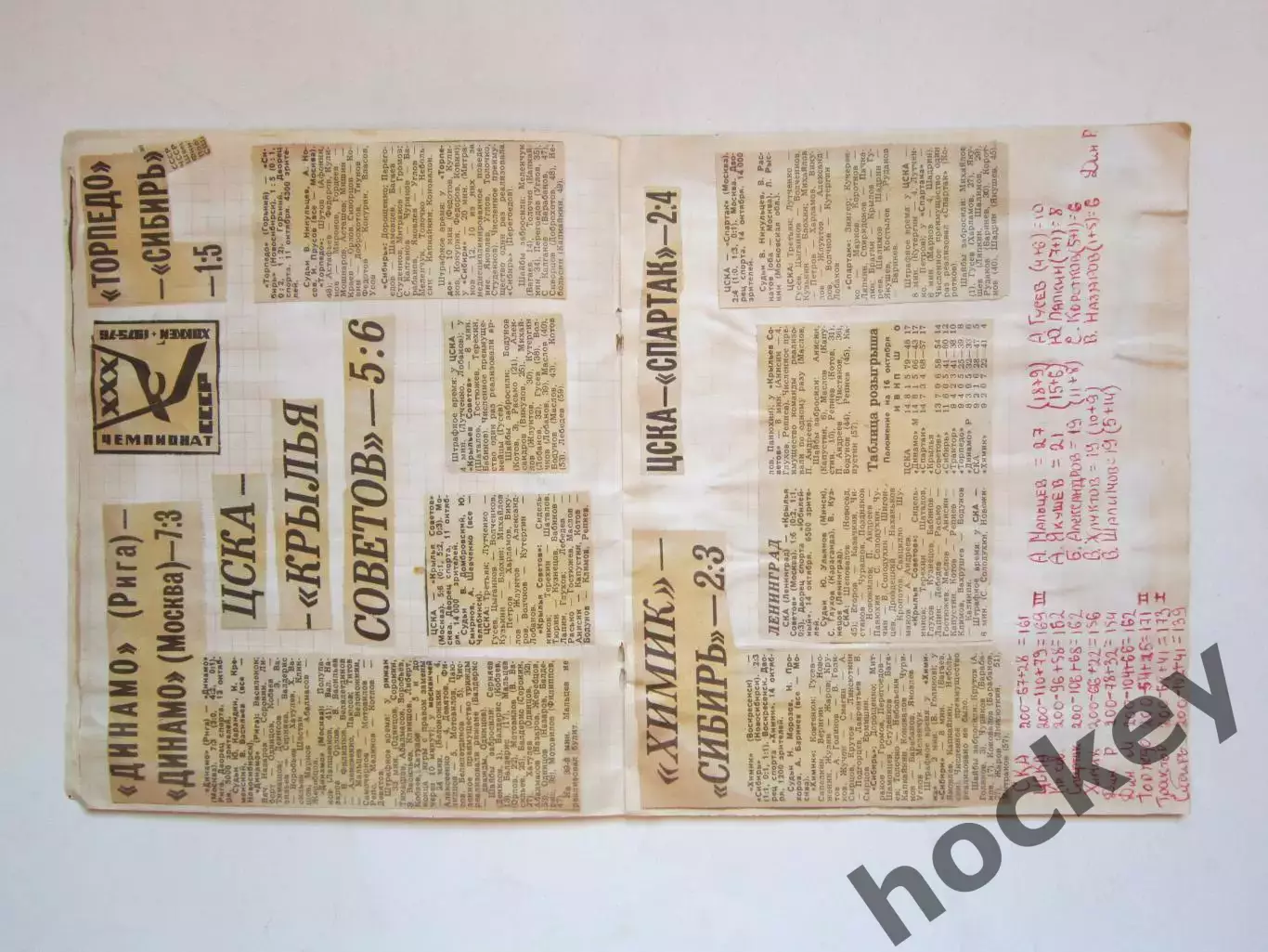 Чемпионат СССР-75/76 (хоккей).Тетрадь с вырезками из газет. Отчеты, статистика-1 6