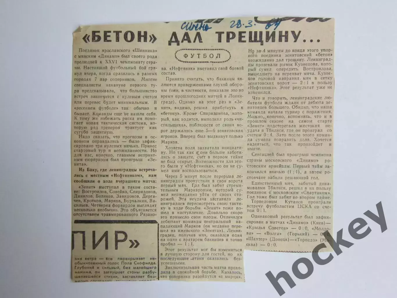 Вырезка. Футбол. Бетон дал трещину... (1964 год)