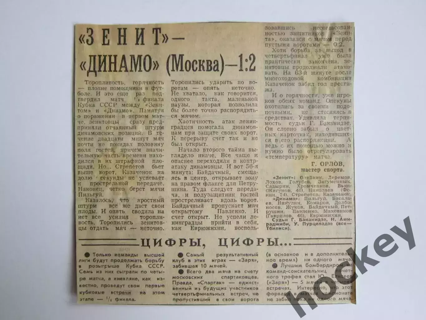 Зенит Ленинград - Динамо Москва - 1:2. Кубок СССР. 1/8 финала + цифры игр кубка