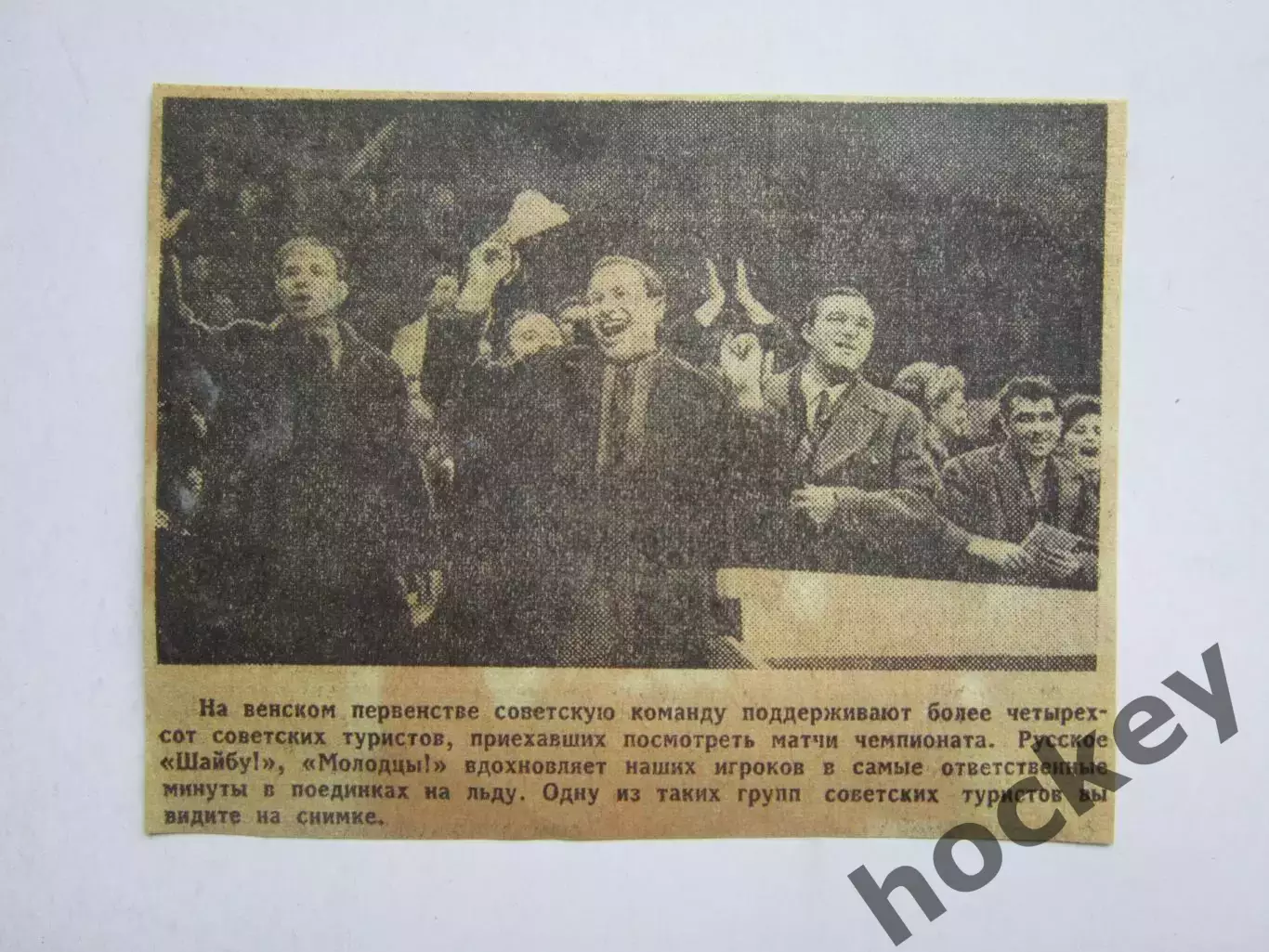 Вырезка (фото). Хоккей. Болельщики ликуют. Чемпионат мира (Вена, 1967)