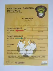 Карточка замены игроков. Команда хозяев