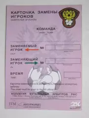 Карточка замены игроков. Команда гостей