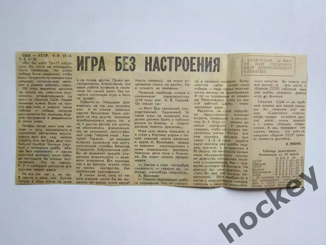 Вырезка. Хоккей. Игра без настроения. Чемпионат мира (Стокгольм, 1969)
