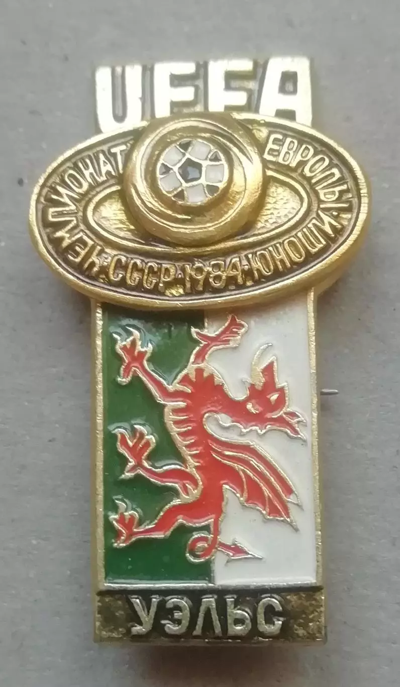 Значок из серии чемпионат Европы 1984 по футболу юноши-сборная УЭЛЬС флаг