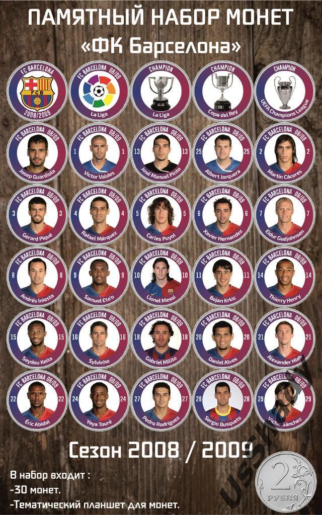 Подарочный набор монет ФК Барселона Сезон 2008-2009