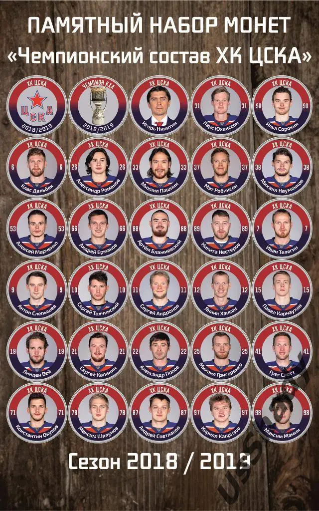 Памятный набор монет «Чемпионский состав ХК ЦСКА Москва».Сезон 2018 / 2019. 2