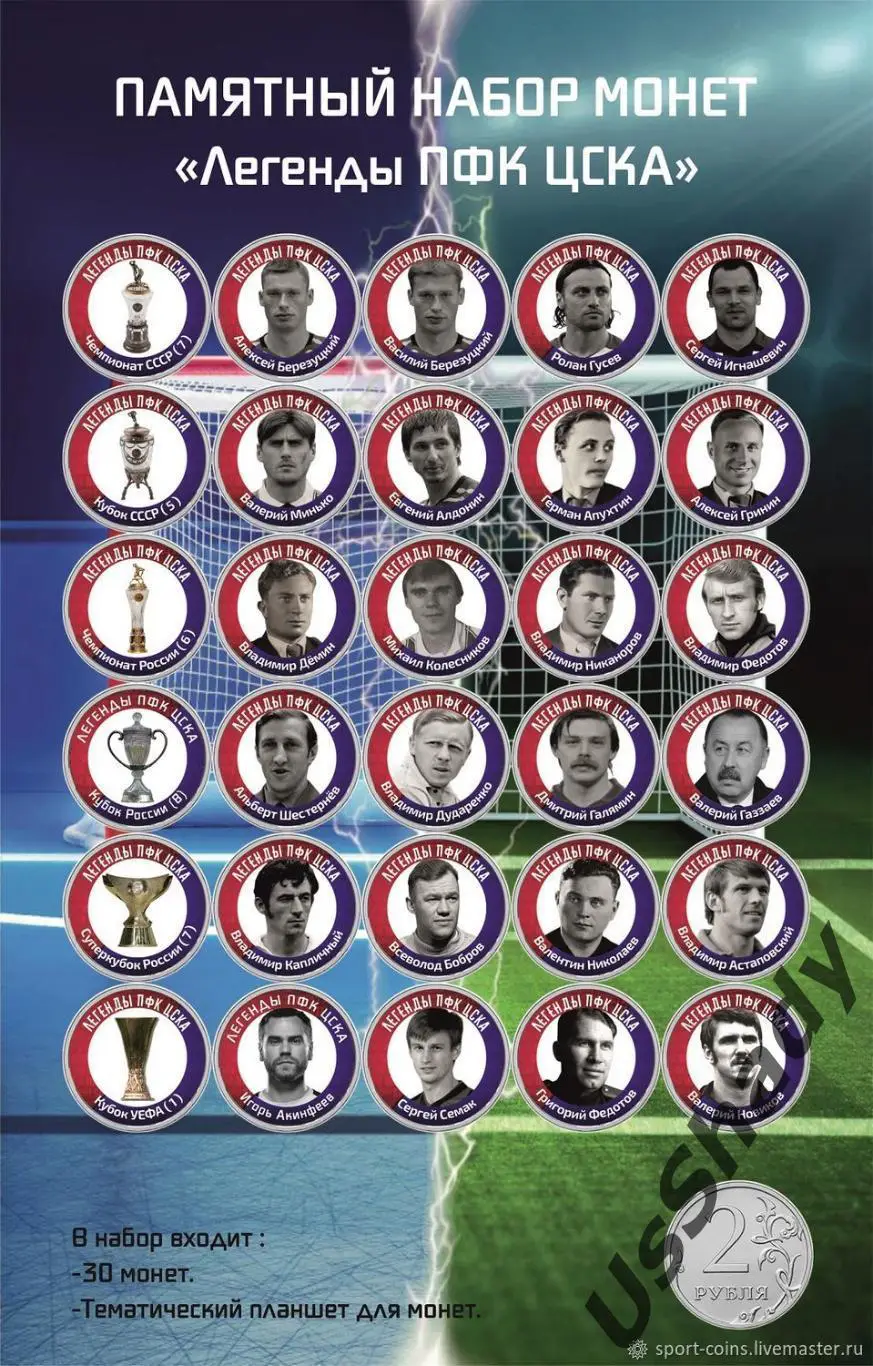Подарочный набор монет «Легенды ПФК ЦСКА Москва».
