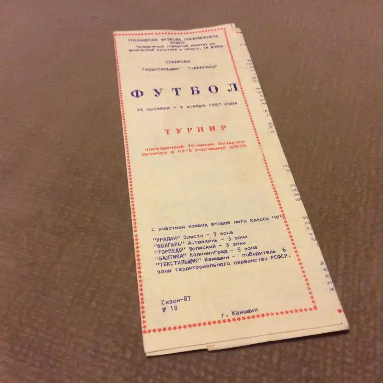 Турнир в Камышине 24.10 - 1.11.1987