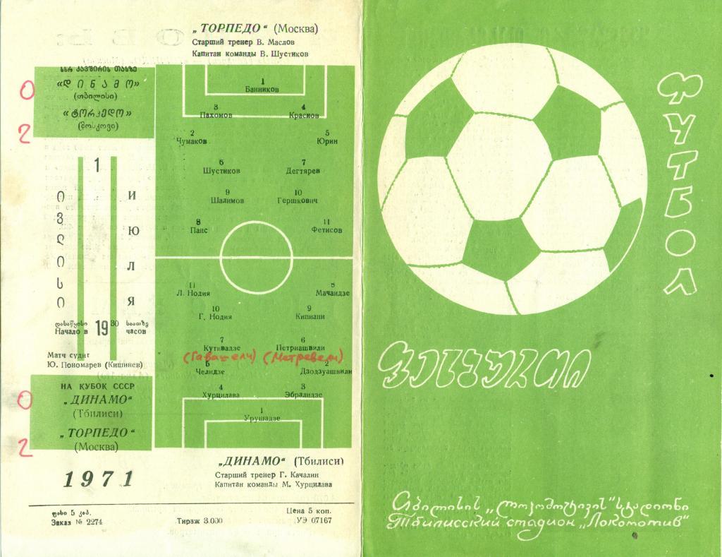 кубок СССР.Динамо Тбилиси - Торпедо Москва. 1971 г.