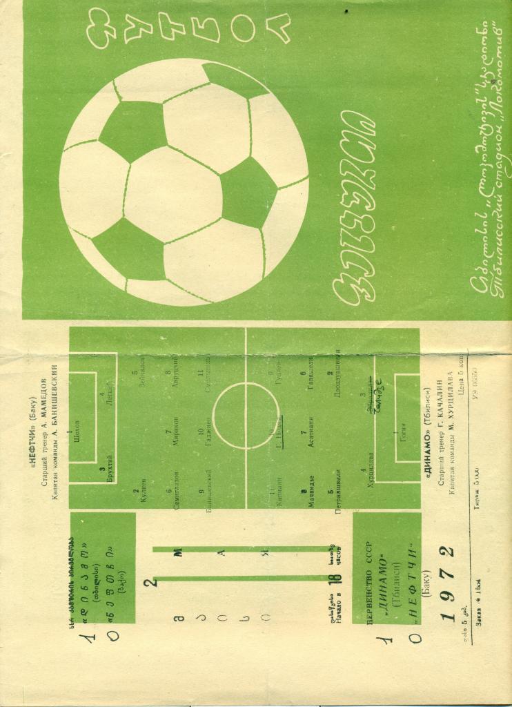 Динамо Тбилиси - Нефтчи Баку. 1972 г.