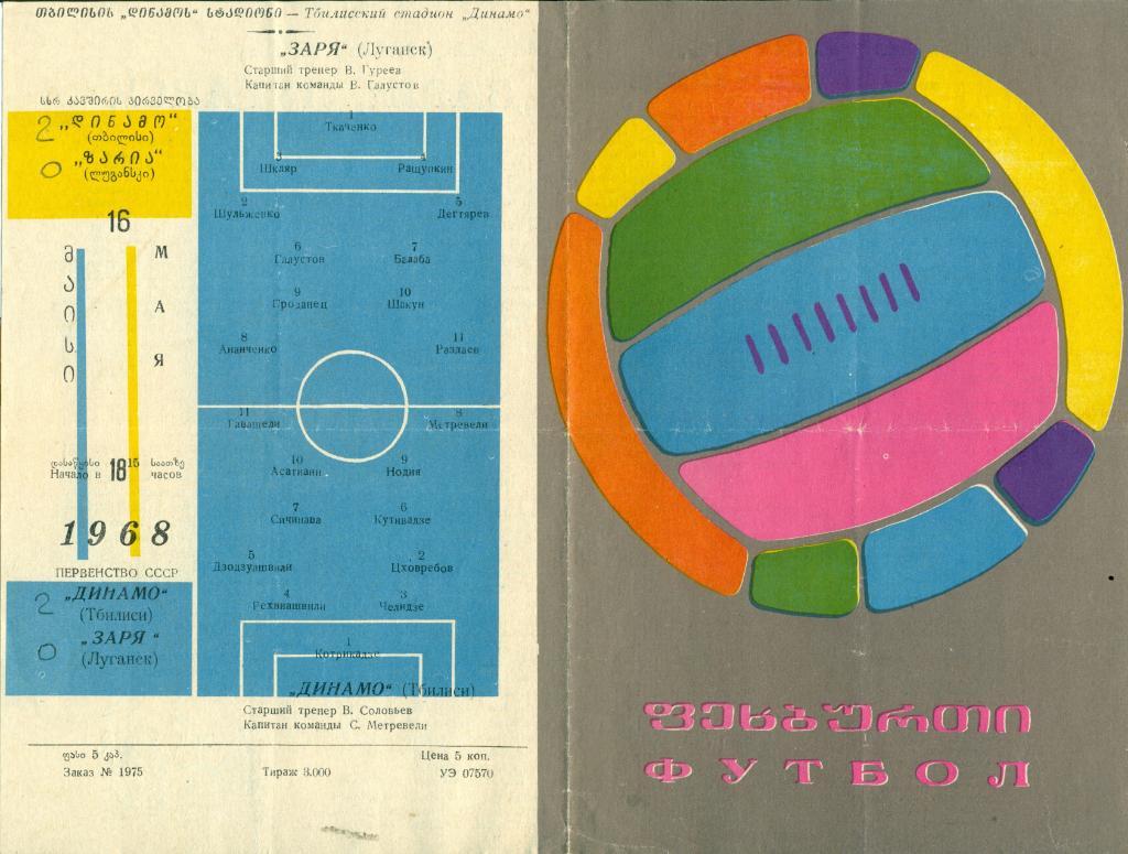 Динамо Тбилиси - Заря Луганск 1968 г.