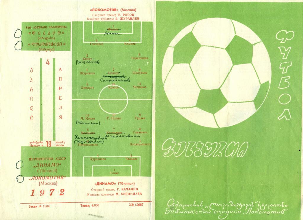 Динамо Тбилиси - Локомотив Москва 1972 г.