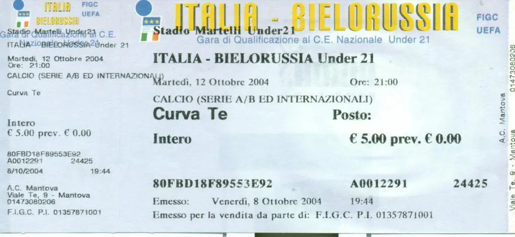 Италия - Беларусь U21 2004 г.