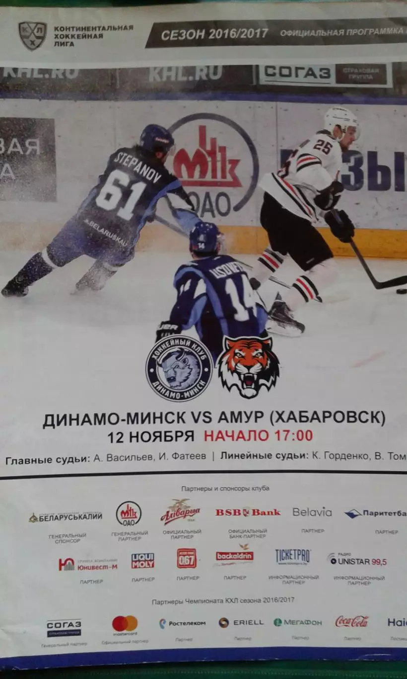 Динамо (Минск)- Амур (Хабаровск) 12 ноября 2016 года.