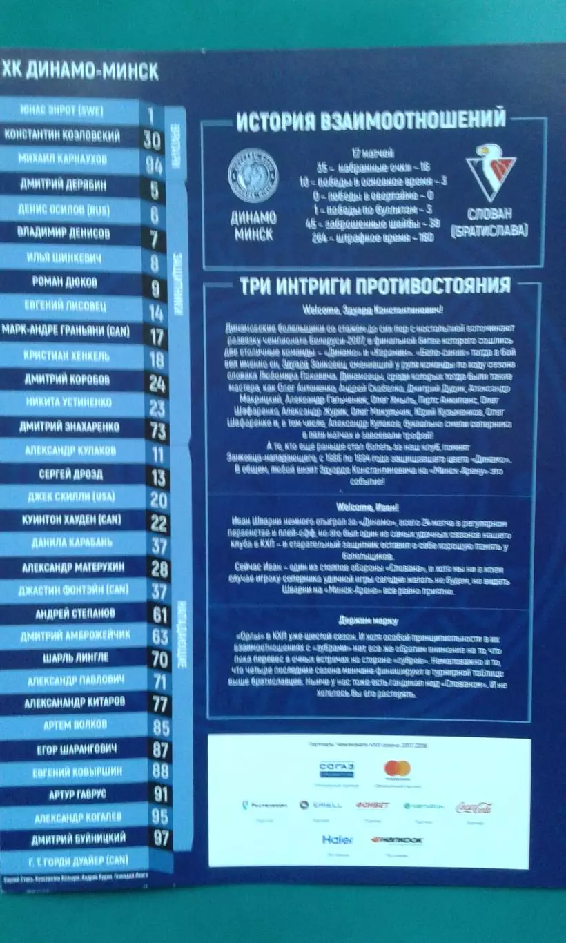 Динамо (Минск)- Слован (Братислава) 11 декабря 2017 года.