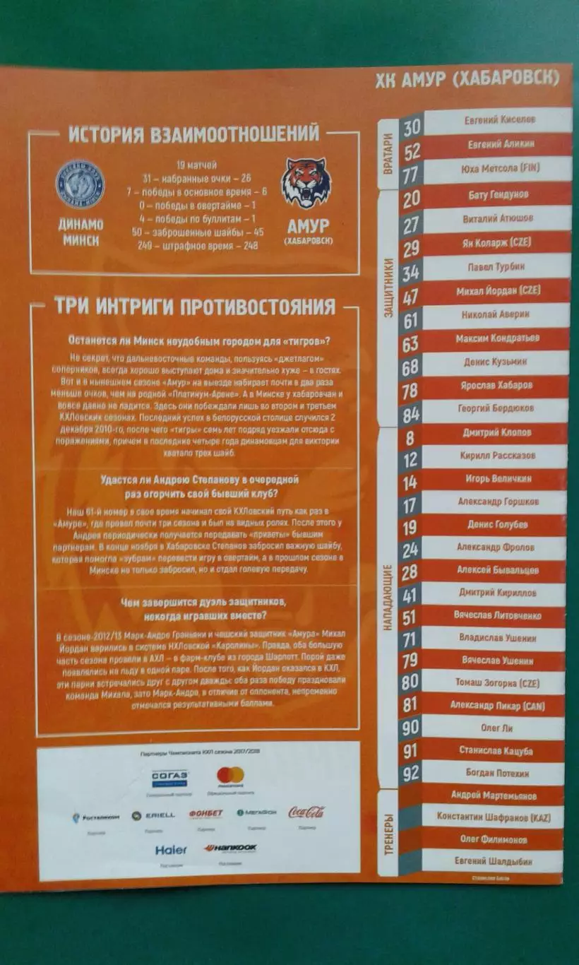 Динамо (Минск)- Амур (Хабаровск) 16 января 2018 года.