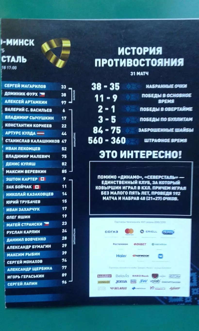 Динамо (Минск)- Северсталь (Череповец) 14 октября 2018 года.