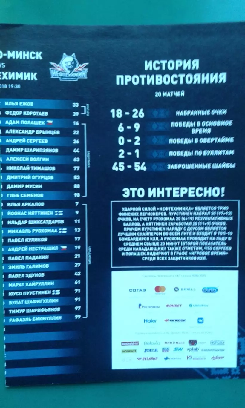 Динамо (Минск)- Нефтехимик (Нижнекамск) 4 декабря 2018 года.