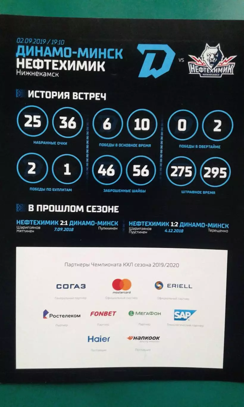 Динамо (Минск)- Нефтехимик (Нижнекамск) 2 сентября 2019 года.