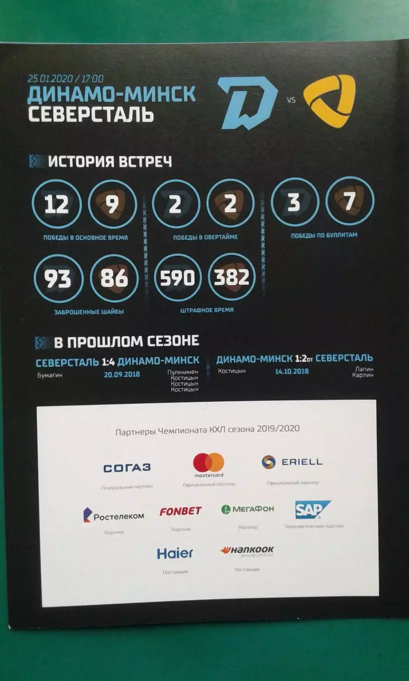 Динамо (Минск)- Северсталь (Череповец) 25 января 2020 года.