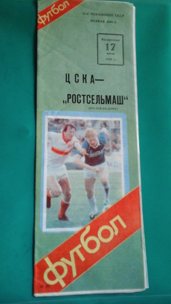 ЦСКА (Москва)- Ростсельмаш (Ростов на Дону) 17 июля 1988 года.