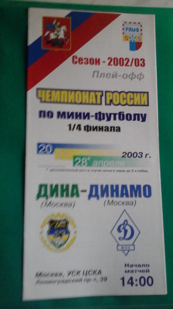 Дина (Москва)- Динамо (Москва) 28 апреля 2003 года. Плей-офф. 1/4.