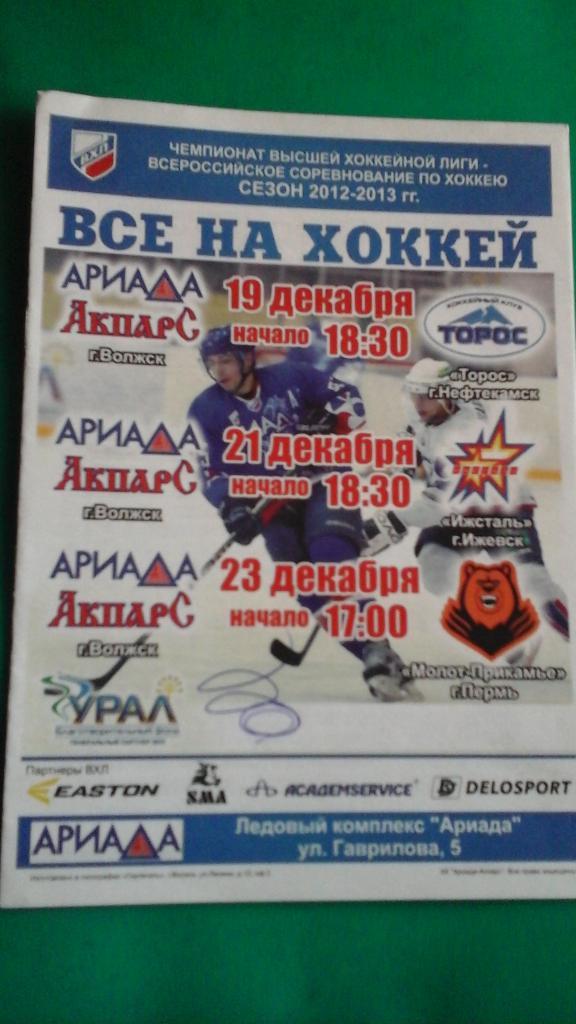 Ариада (Волжск)- Торос, Ижсталь, Молот-Прикамье (Пермь) 19-23 декабря 2012 года.