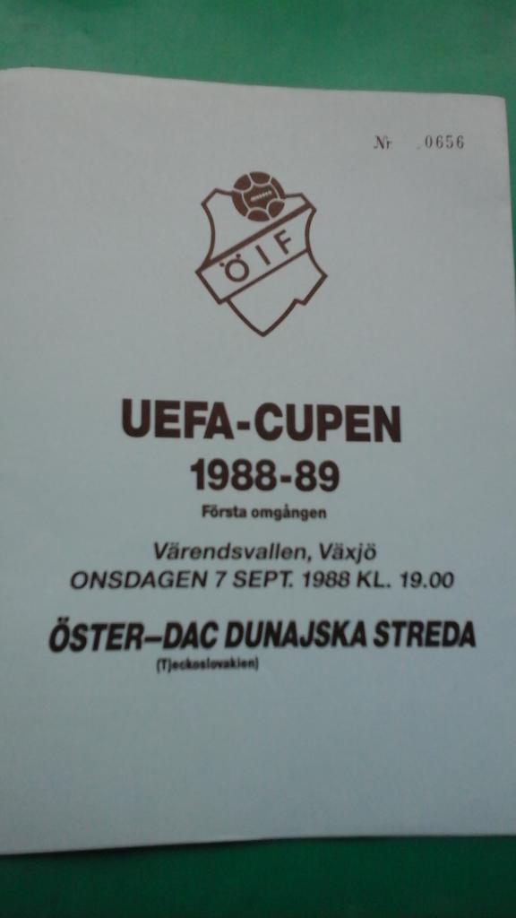 Эстер (Швеция)- ДАК (Чехословакия) 7 сентября 1988 года. Кубок УЕФА.