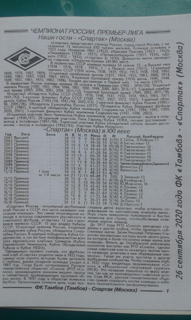 ФК Тамбов (Тамбов)- Спартак (Москва) 26 сентября 2020 года. (Неофициальная) 1