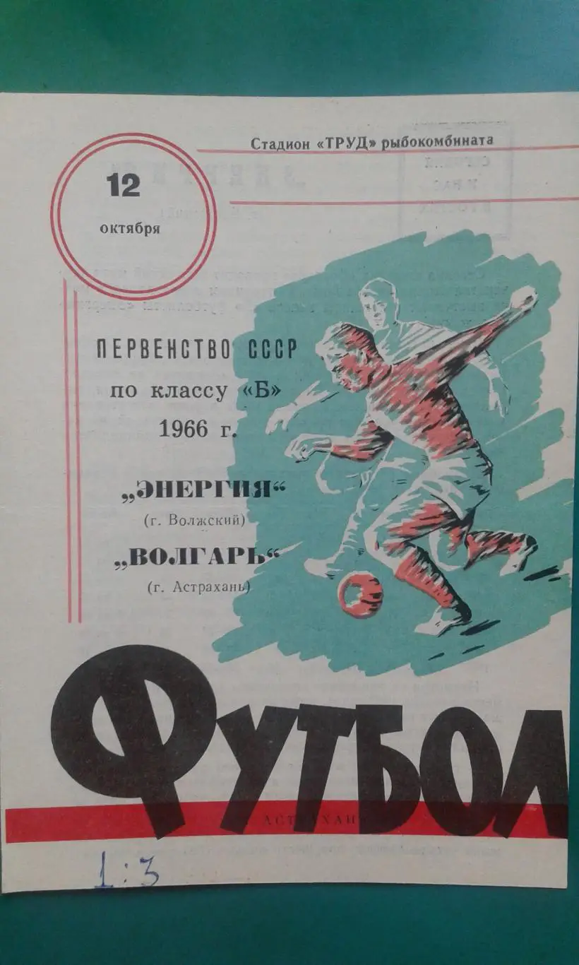 Волгарь (Астрахань)- Энергия (Волжский) 12 октября 1966 года.
