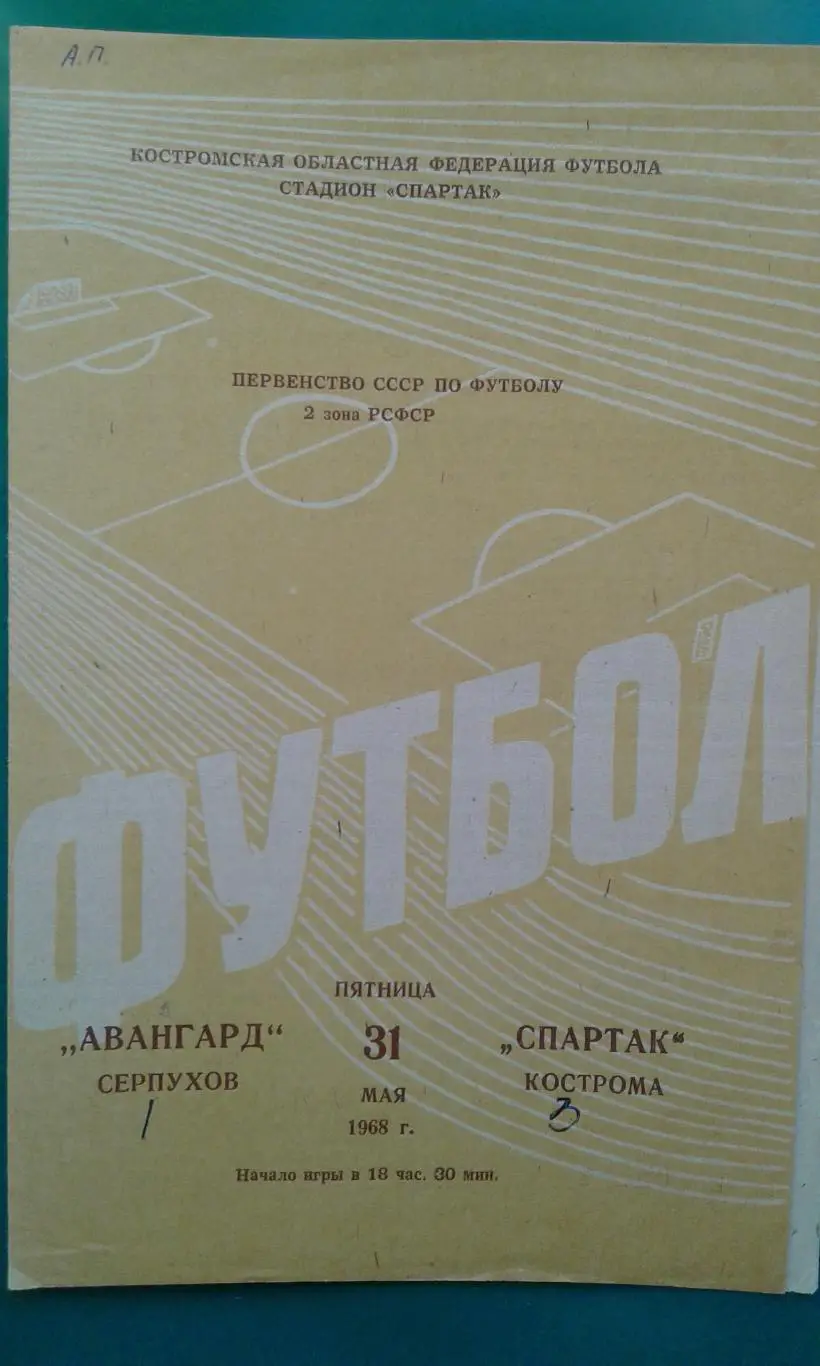 Спартак (Кострома)- Авангард (Серпухов) 31 мая 1968 года.