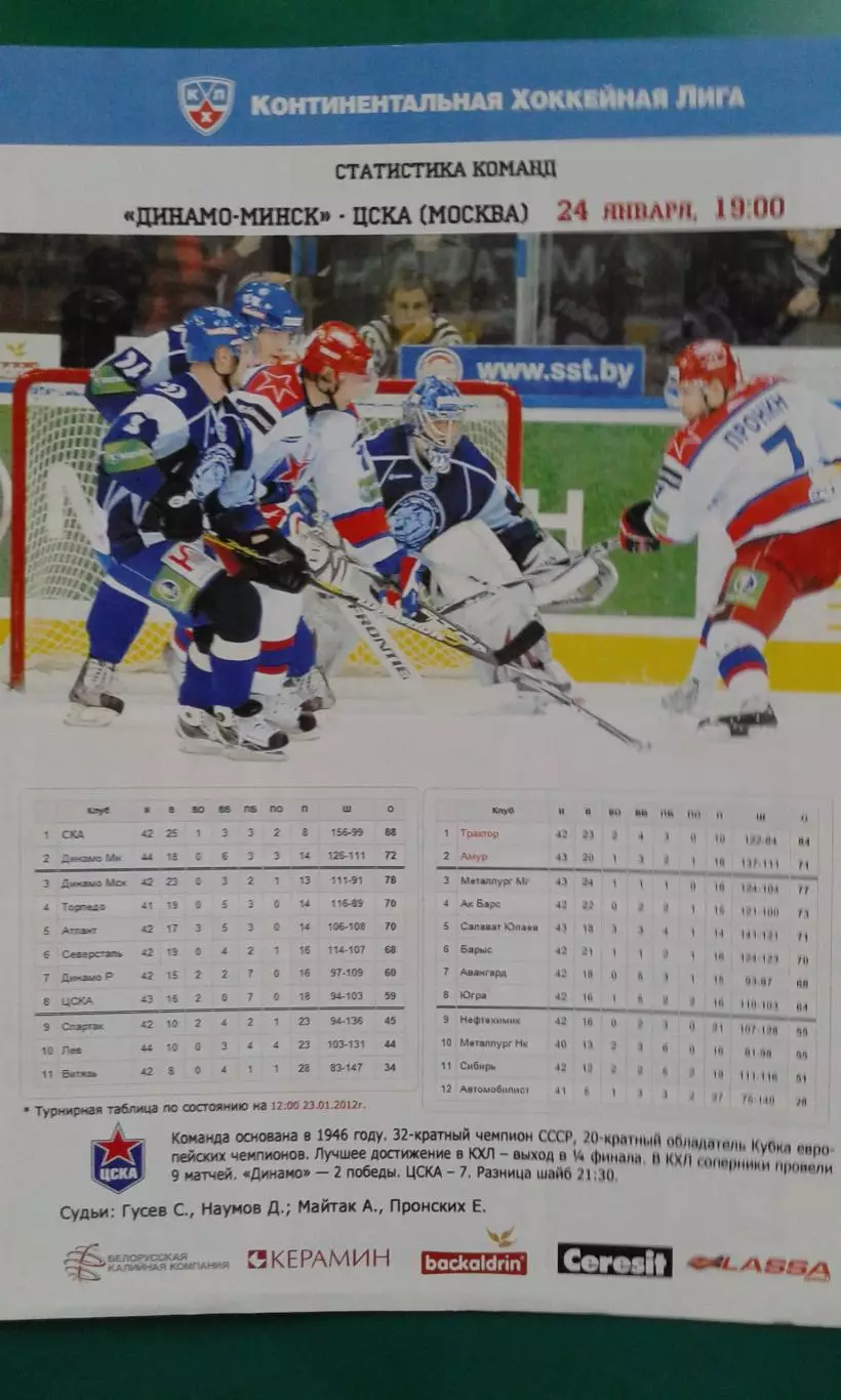 Динамо (Минск)- ЦСКА (Москва) 24 января 2012 года.