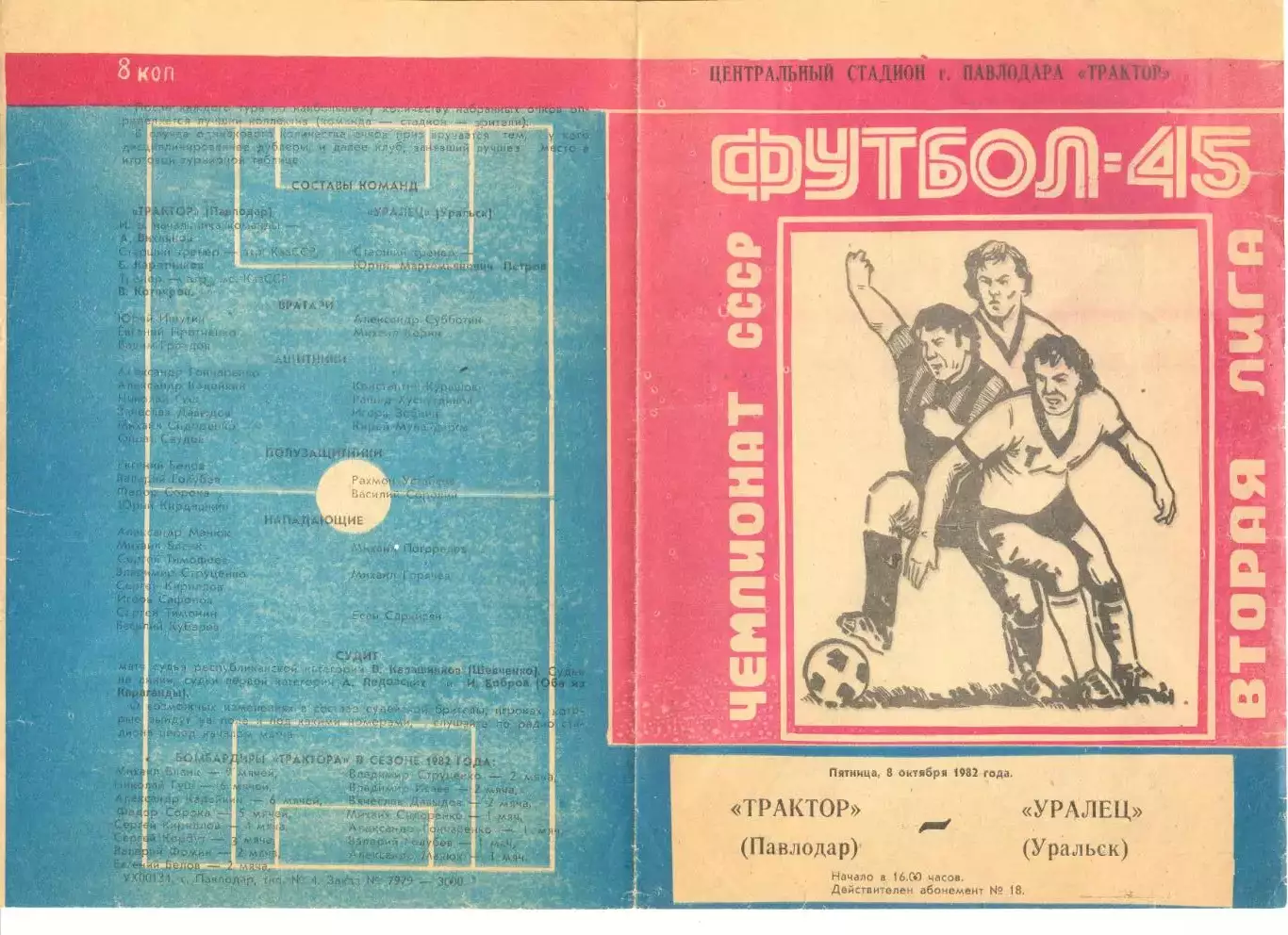 Трактор Павлодар - Уралец Уральск 08.10.1982 г.