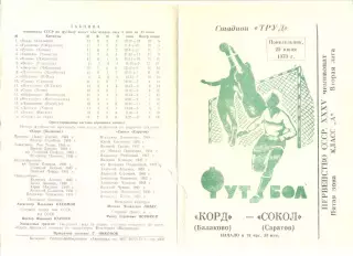 Корд Балаково - Сокол Саратов 25.06.1973 г.