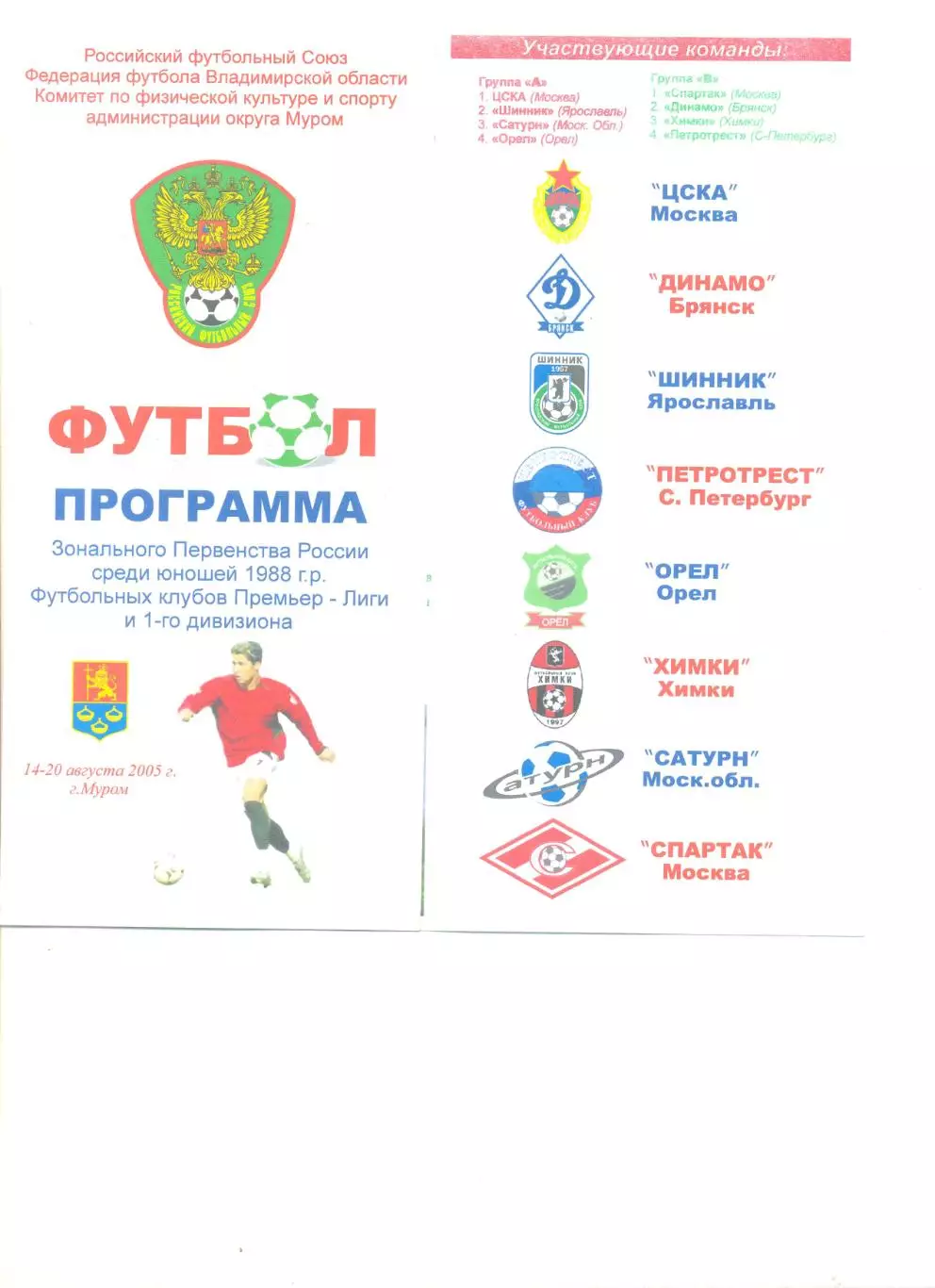 Первенство России. Юноши 1988 г.14-20.08.2005 г.(ЦСКА,Спартак Москва,Петротрест)