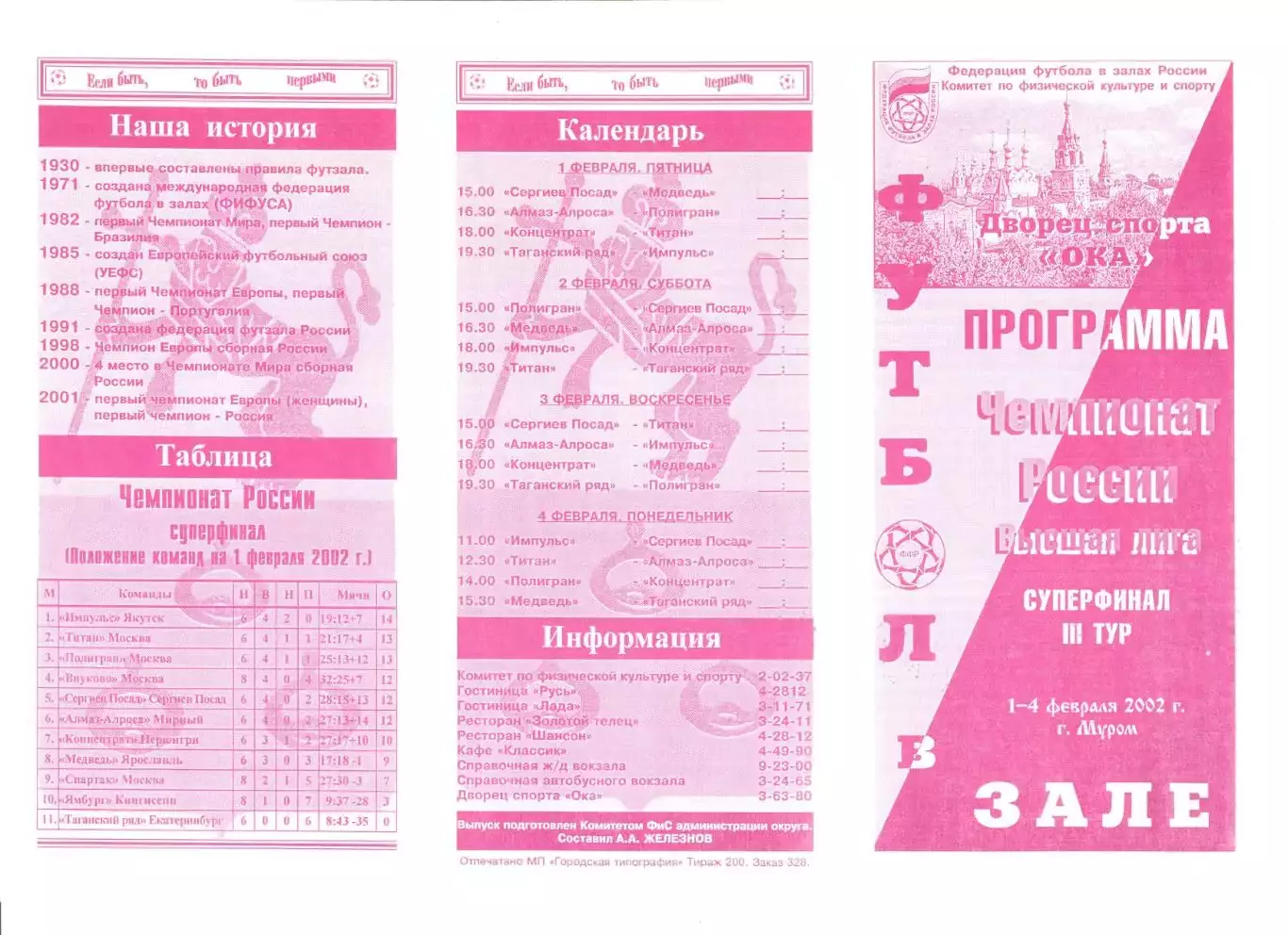 Чемпионат России по футзалу. Суперфинал. 01-04.2002 г. Участники на скане.