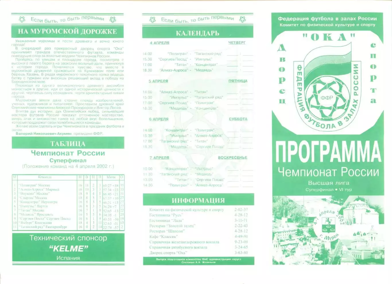 Чемпионат России по футзалу. Суперфинал. 04-07.04.2002 г. Участники на скане.