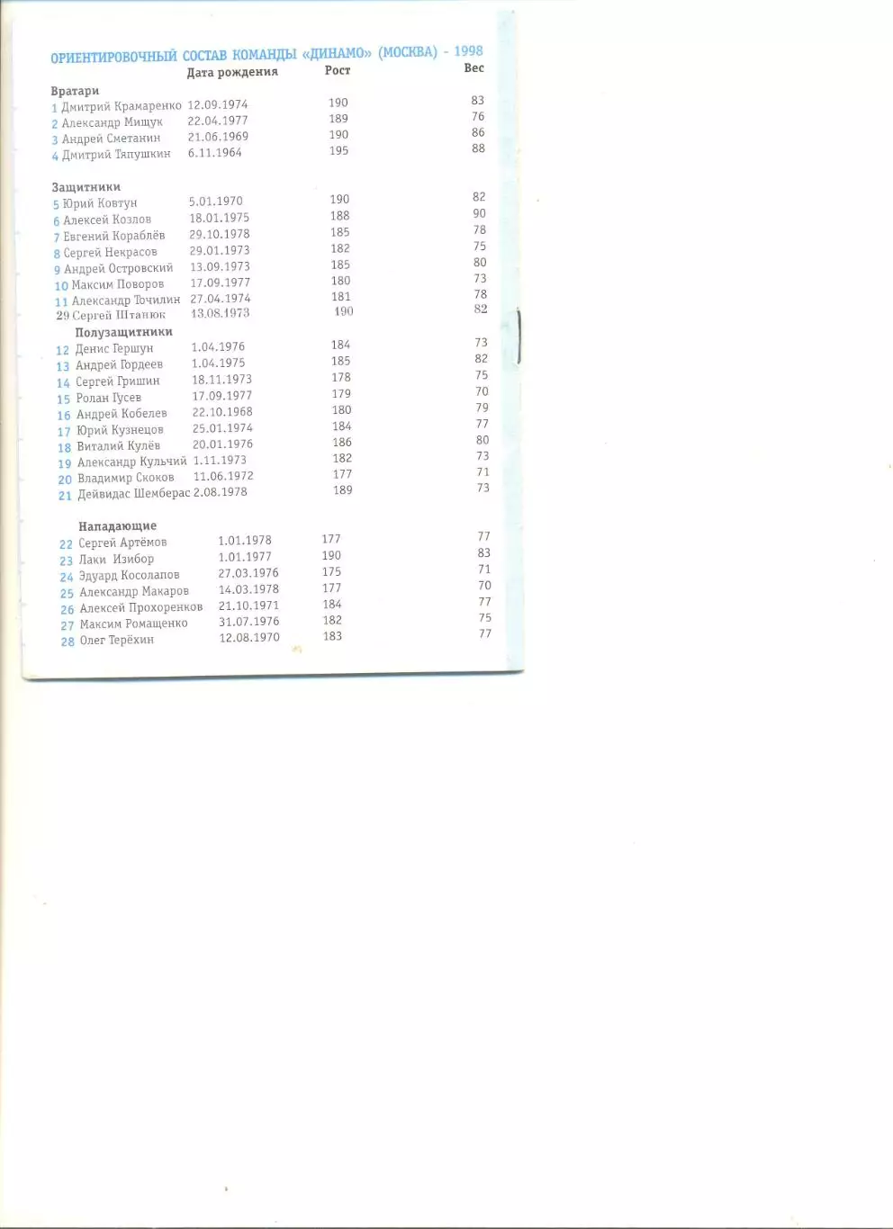Буклет Динамо Москва в сезоне 1998 года. 4
